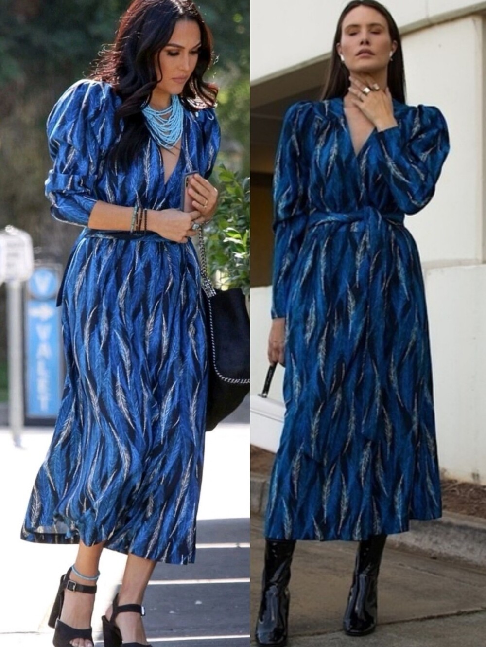 Happy x Nature blue feather print Wrap maxi dress Size Medium